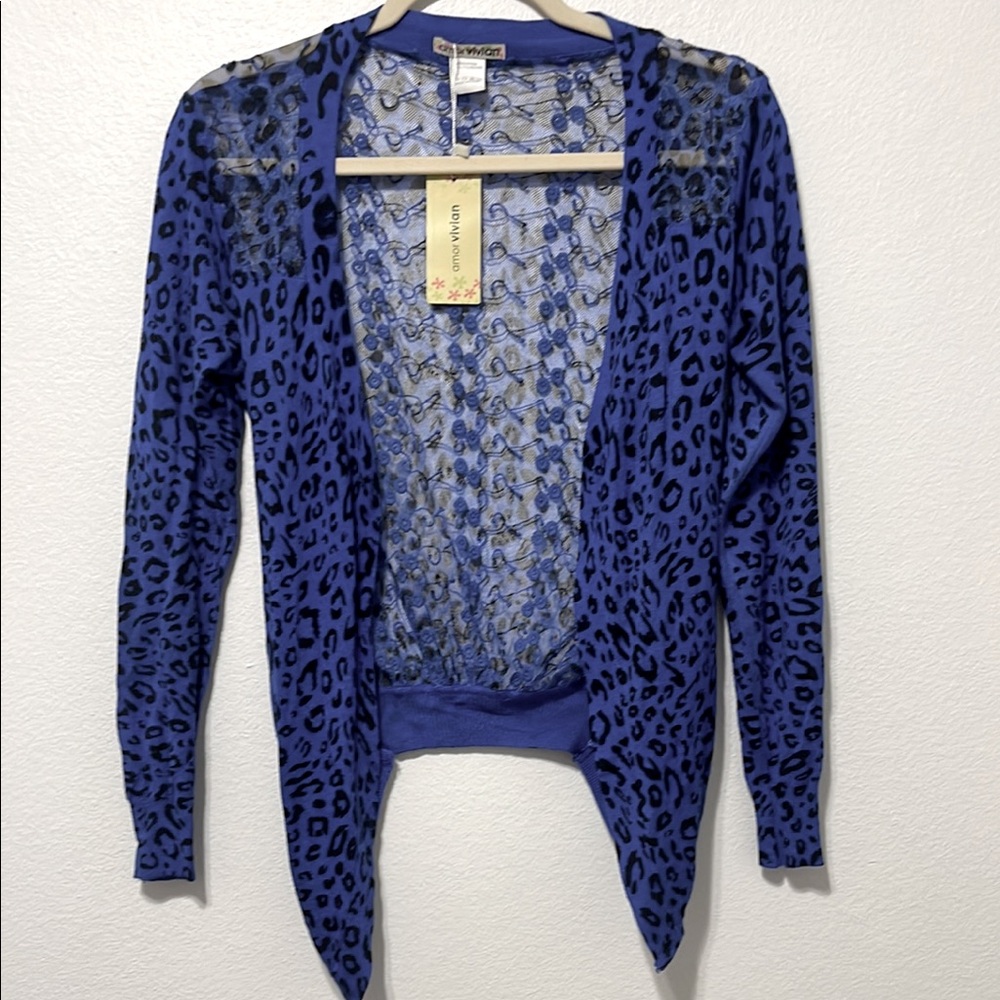 Royal Blue Open-Knit Cardigan Sweater PTP 19” NWT